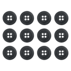 Twelve Khakis, Chinos and Casual Cotton Pant Buttons, black nylon sewing buttons, arranged in a 3x4 grid on a white background—ideal replacements for khaki pants.
