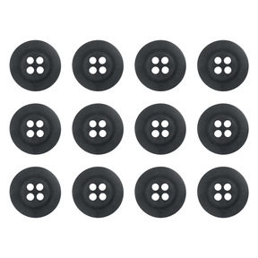 Twelve Khakis, Chinos and Casual Cotton Pant Buttons, black nylon sewing buttons, arranged in a 3x4 grid on a white background—ideal replacements for khaki pants.