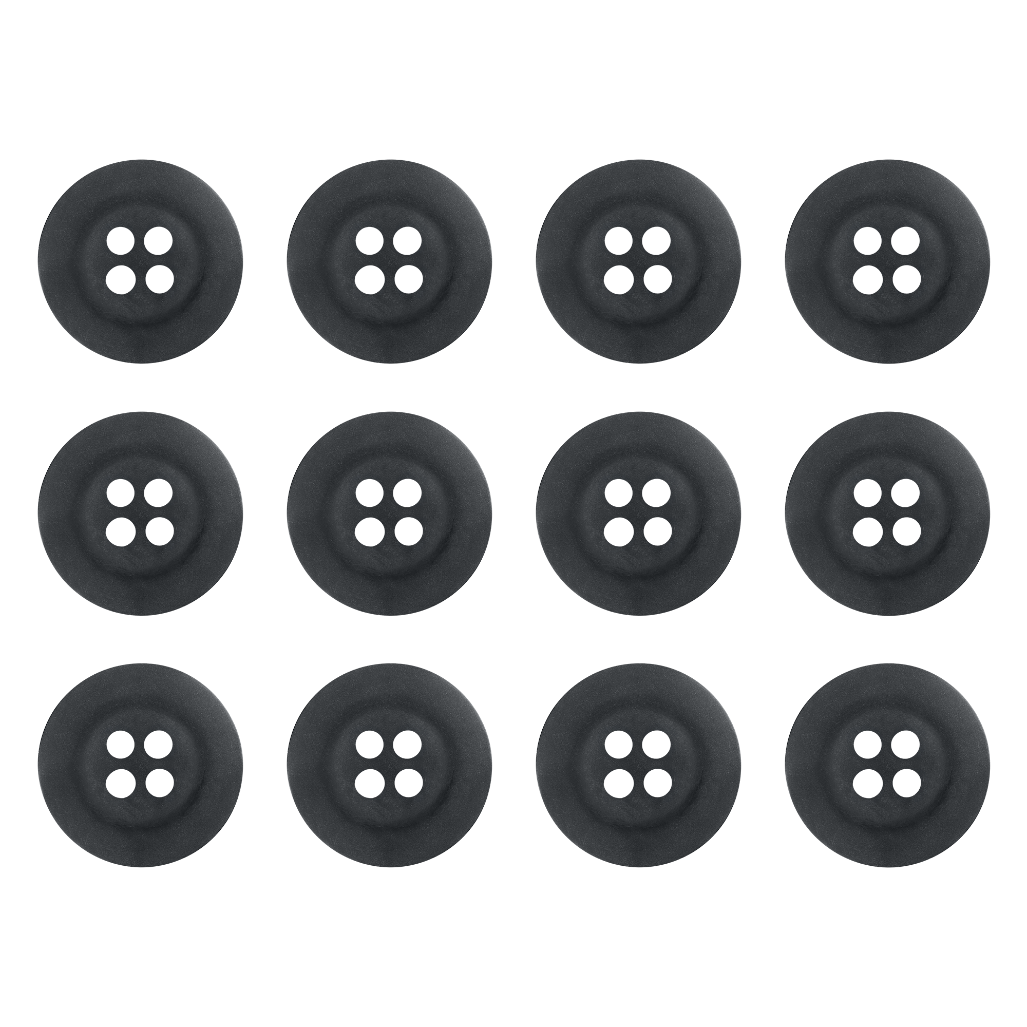 Twelve Khakis, Chinos and Casual Cotton Pant Buttons, black nylon sewing buttons, arranged in a 3x4 grid on a white background—ideal replacements for khaki pants.