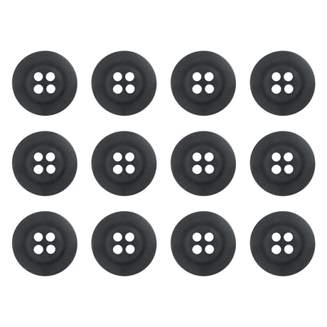 Twelve Khakis, Chinos and Casual Cotton Pant Buttons, black nylon sewing buttons, arranged in a 3x4 grid on a white background—ideal replacements for khaki pants.