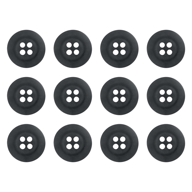 Twelve Khakis, Chinos and Casual Cotton Pant Buttons, black nylon sewing buttons, arranged in a 3x4 grid on a white background—ideal replacements for khaki pants.