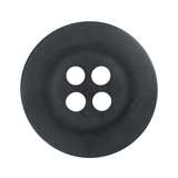 Khakis, Chinos and Casual Cotton Pant Buttons—black, round 4-hole button, seen from above on white; perfect as replacement buttons for shirts, coats, or khaki pants.