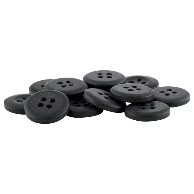 A pile of Khakis, Chinos and Casual Cotton Pant Buttons in black, ideal as replacement nylon buttons for khaki pants, displayed on a white background.