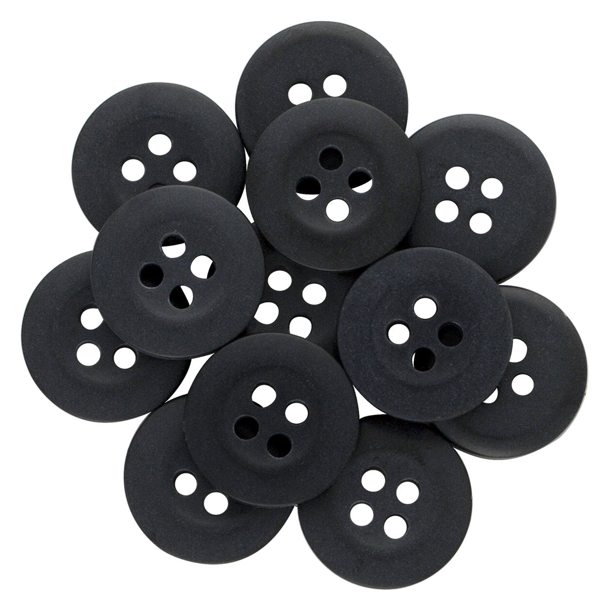 A cluster of round, four-hole Khakis, Chinos and Casual Cotton Pant Buttons—perfect replacements for nylon sewing projects or sturdy khaki pants.