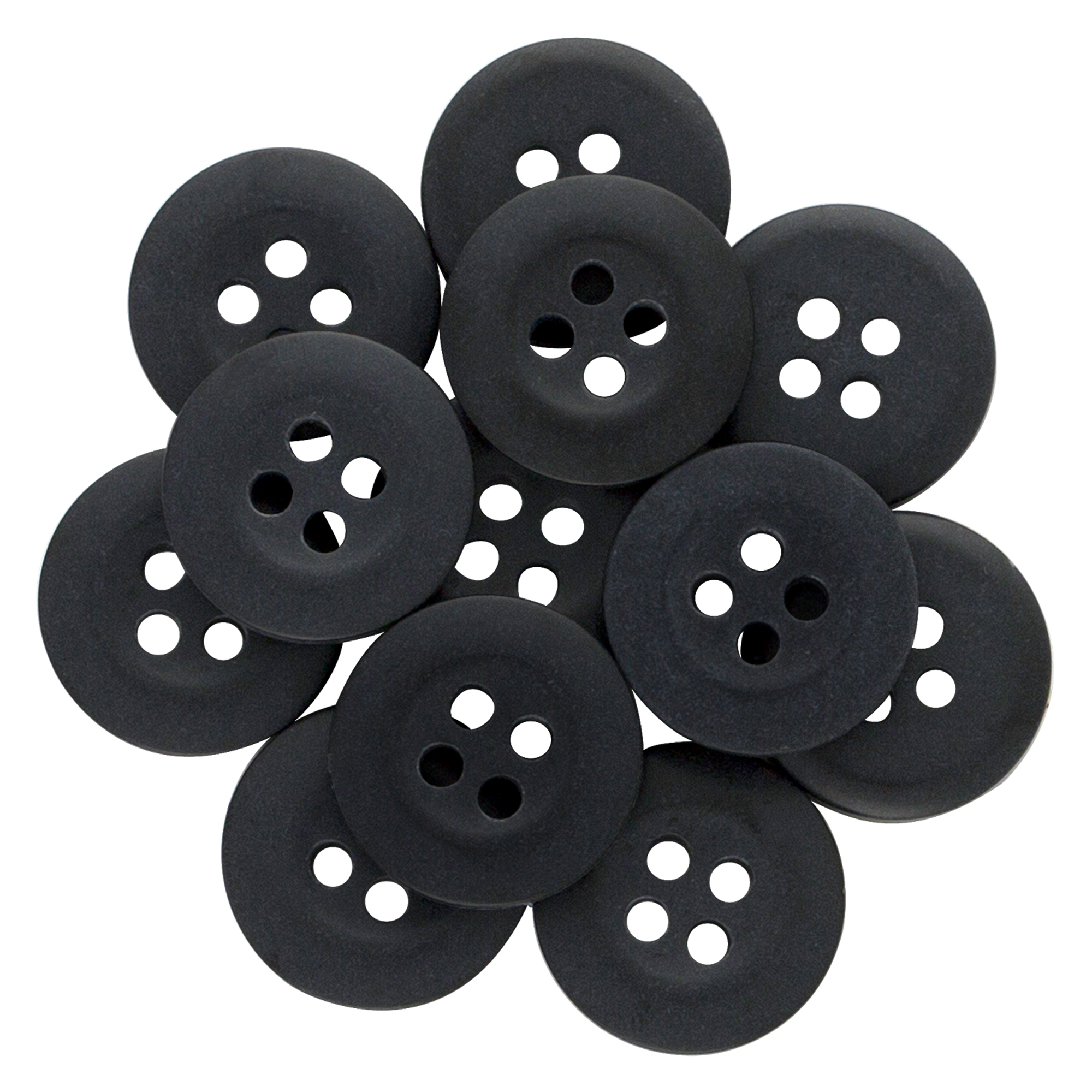 A cluster of round, four-hole Khakis, Chinos and Casual Cotton Pant Buttons—perfect replacements for nylon sewing projects or sturdy khaki pants.