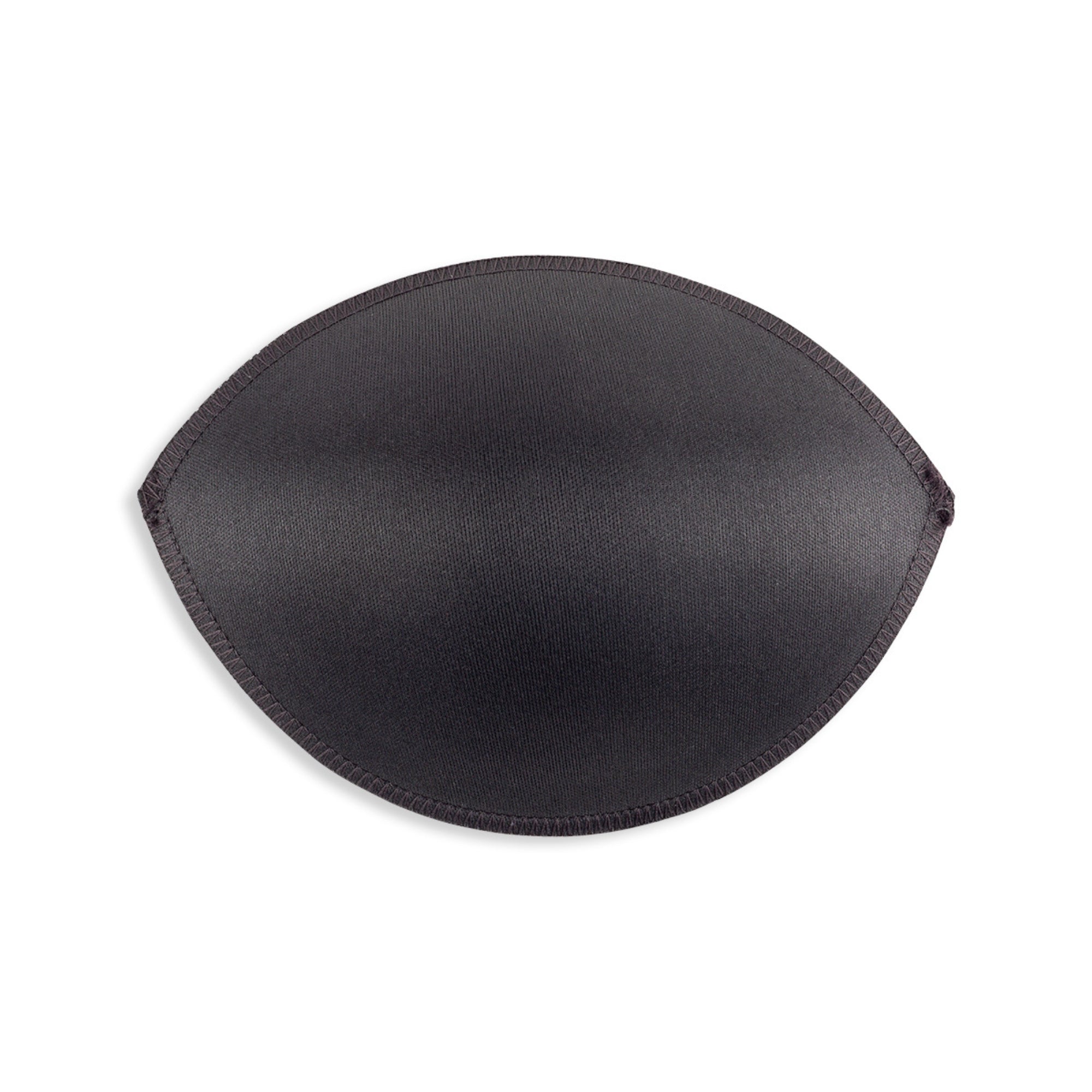 Black, oval-shaped Padded Bra Cup Inserts with stitched edges, shown from above on a white background—perfect for those wanting added lift or improved shape with bra padding enhancers.