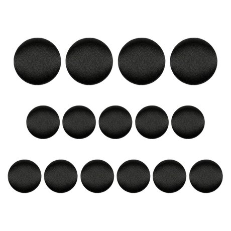 Three rows of Tuxedo Suit Buttons are arranged in increasing quantity from top to bottom on a white background.
