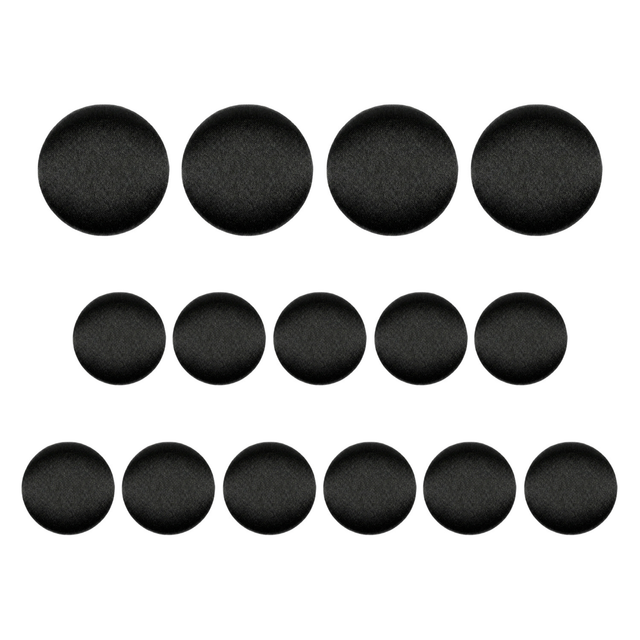 Three rows of Tuxedo Suit Buttons are arranged in increasing quantity from top to bottom on a white background.