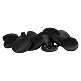 Tuxedo Suit Buttons—round, black satin with shanks—are shown on a white background, ideal for formalwear and adding a refined finish to elegant garments.