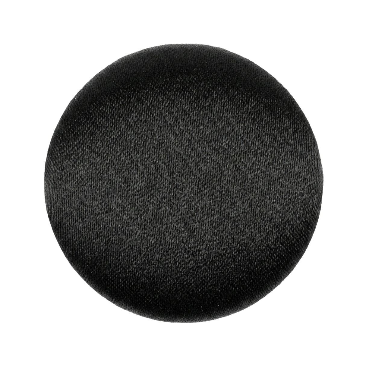 Tuxedo Suit Buttons: round black satin buttons covered in fabric, ideal for formalwear and shown on a white background.