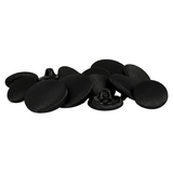A set of Tuxedo Suit Buttons made from black satin fabric, shown on a white background.