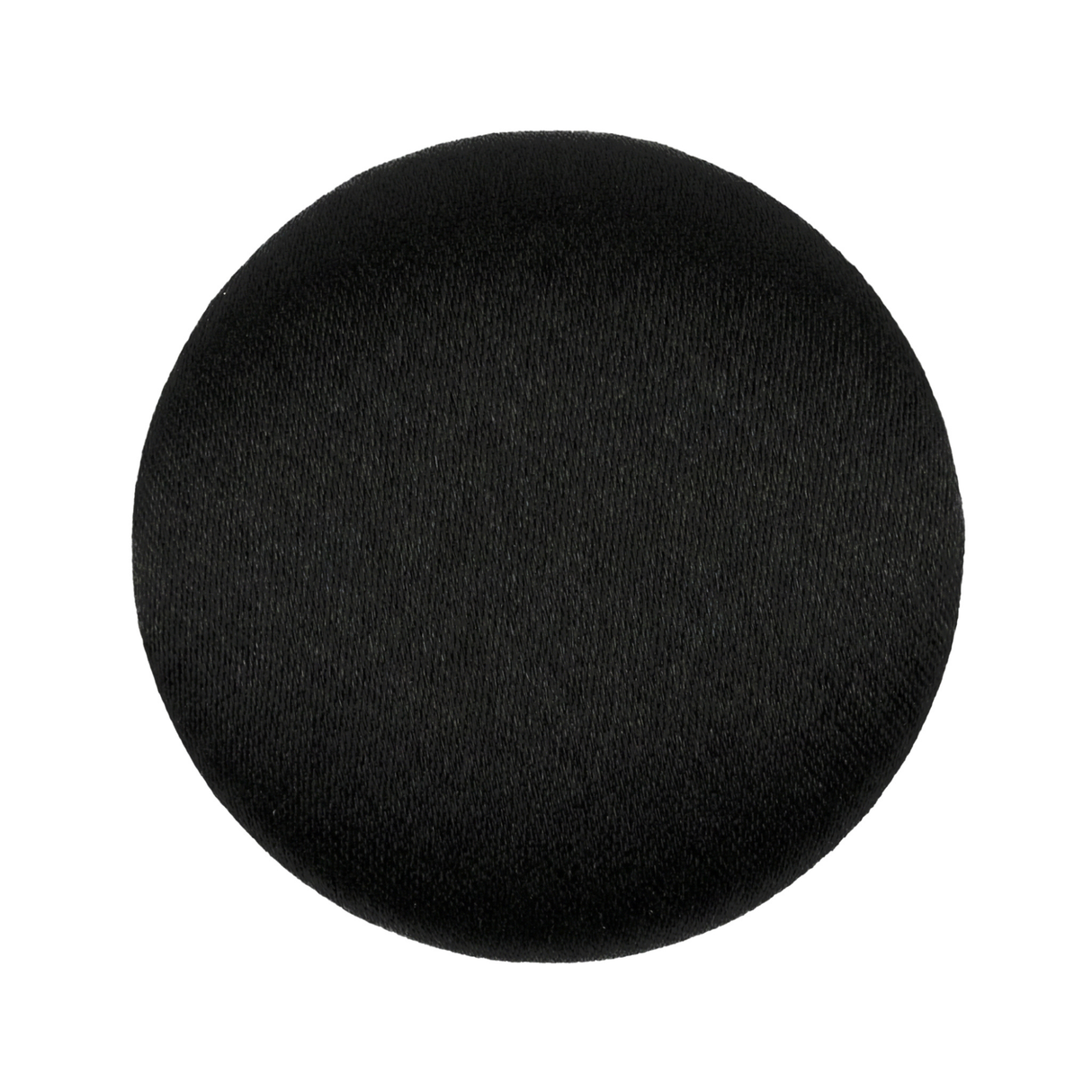 The Tuxedo Suit Buttons feature a plain, round design with black satin fabric covering, shown against a white background.