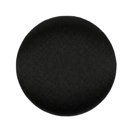 The Tuxedo Suit Buttons feature a plain, round design with black satin fabric covering, shown against a white background.