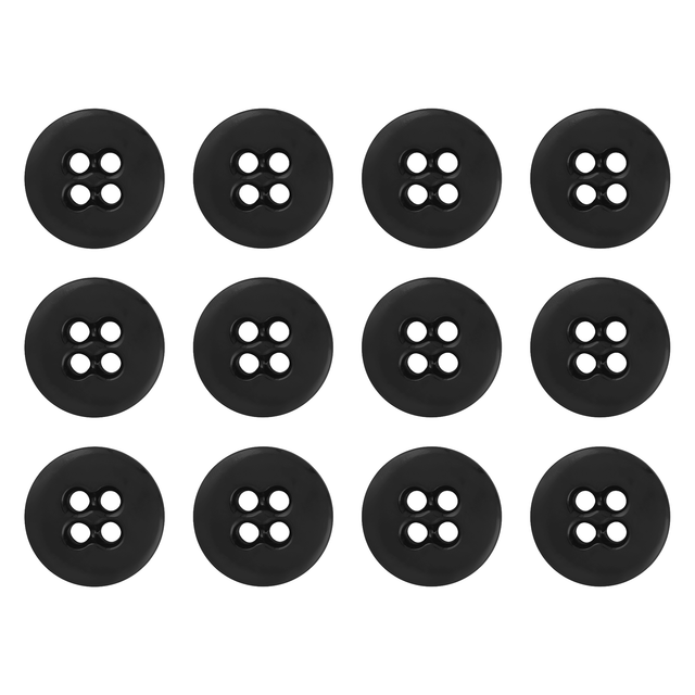 Twelve Suspender Brace Pant Buttons, black with four holes, are arranged in a 3x4 grid on a white background.