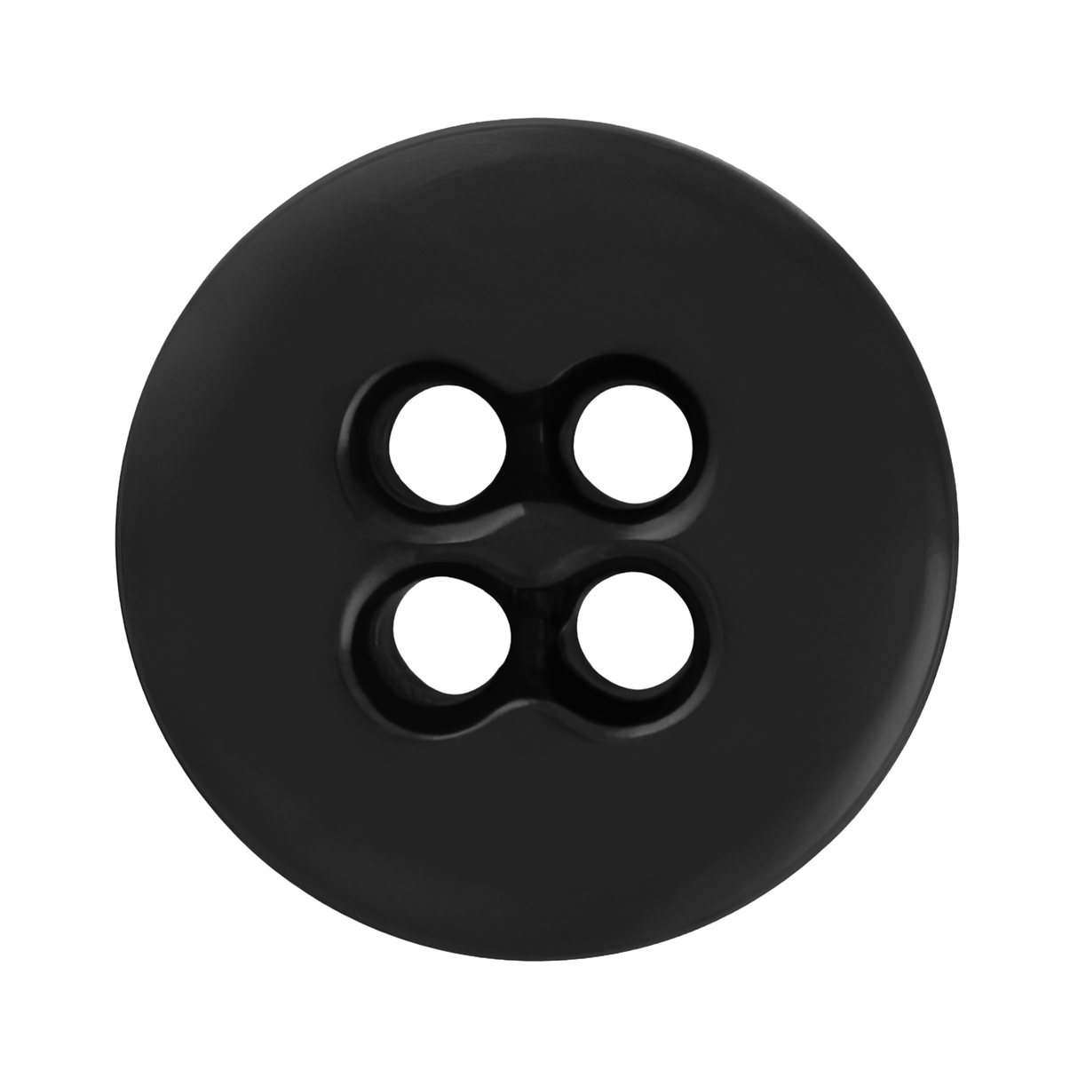 A black, round Suspender Brace Pant Button with four center holes, often used for military suspenders or trouser braces, shown from above on a white background.