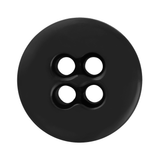 A black, round Suspender Brace Pant Button with four center holes, often used for military suspenders or trouser braces, shown from above on a white background.