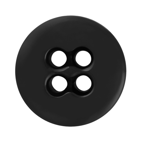 A black, round Suspender Brace Pant Button with four center holes, often used for military suspenders or trouser braces, shown from above on a white background.