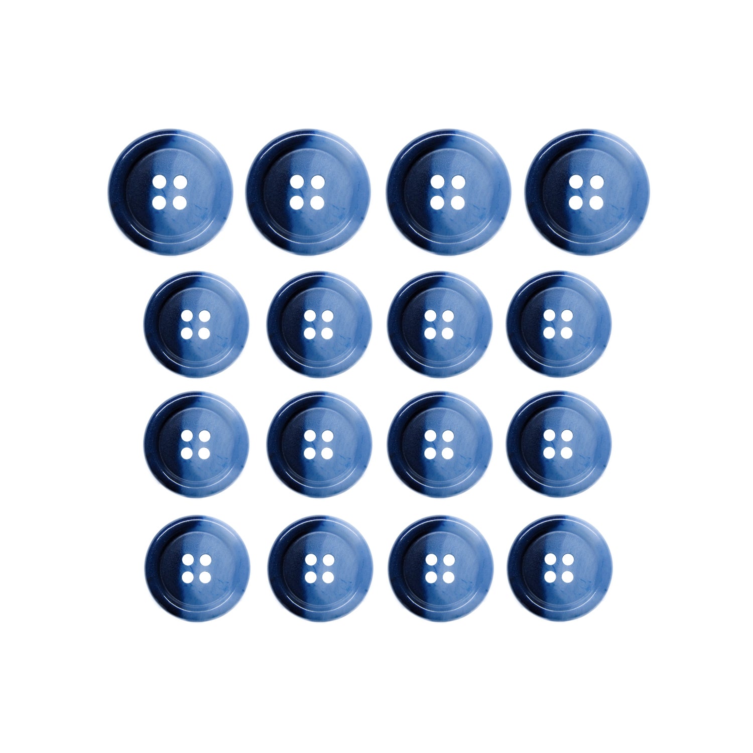 Fifteen Luxury Suit Buttons in blue, arranged in a grid pattern on a white background.