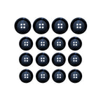 Fifteen Luxury Suit Buttons in black vegan material are arranged in a 4x4 grid with one space empty, displayed on a white background.