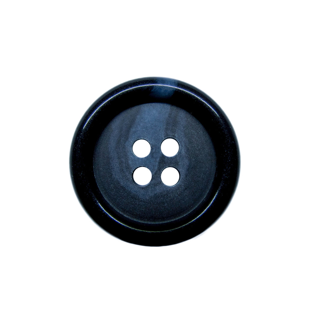Luxury Suit Buttons: Black, round button with four holes, perfect for luxury suits. Displayed on a white background.