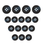 Fourteen Regular Suit Buttons in various sizes are arranged in a triangle on a white background.