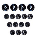 Fifteen Standard Suit Buttons in black, arranged by size from largest on top to smallest at bottom—ideal replacements for your black blazer.