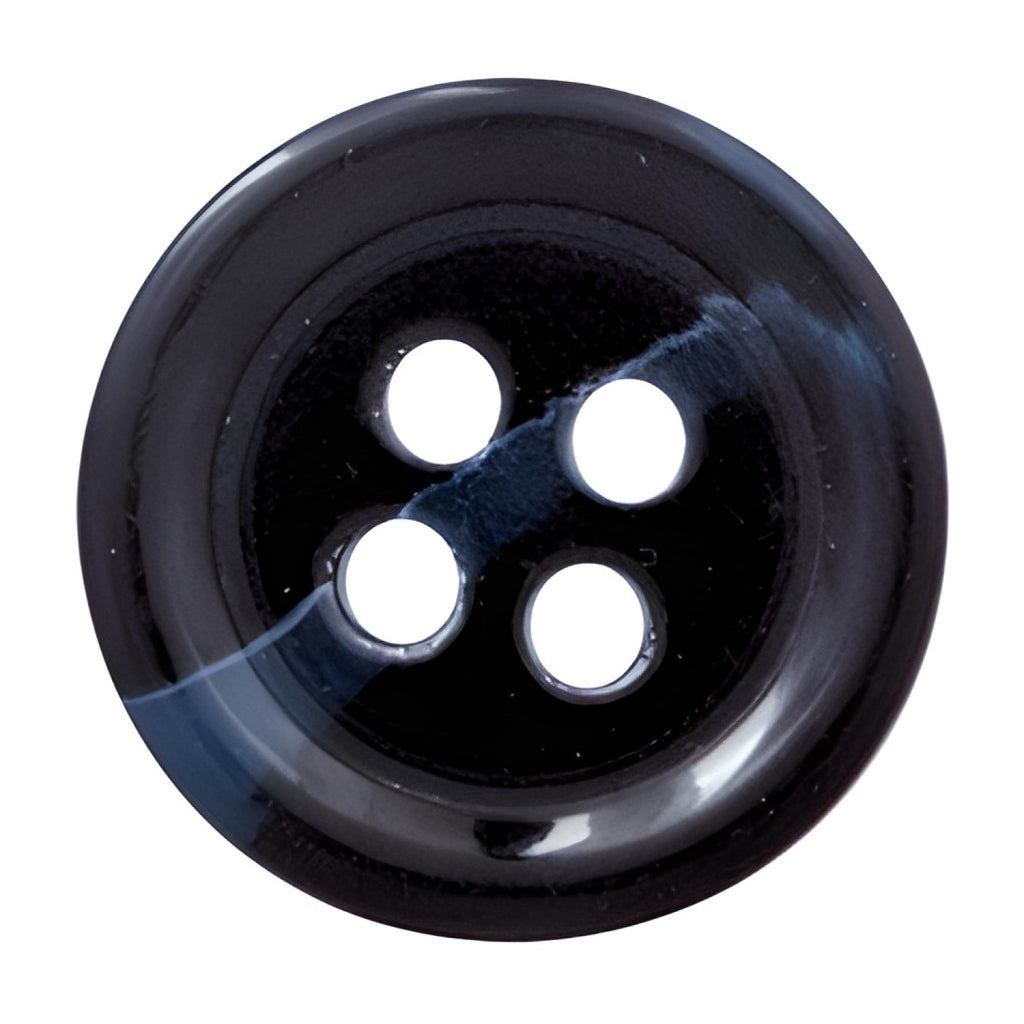 The Standard Suit Buttons feature a shiny black finish, four holes, and a subtle diagonal streak—ideal replacements for black blazers.