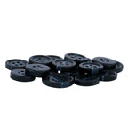 Standard Suit Buttons in dark blue, featuring four holes, ideal as replacement buttons for a black blazer, shown on a white background.