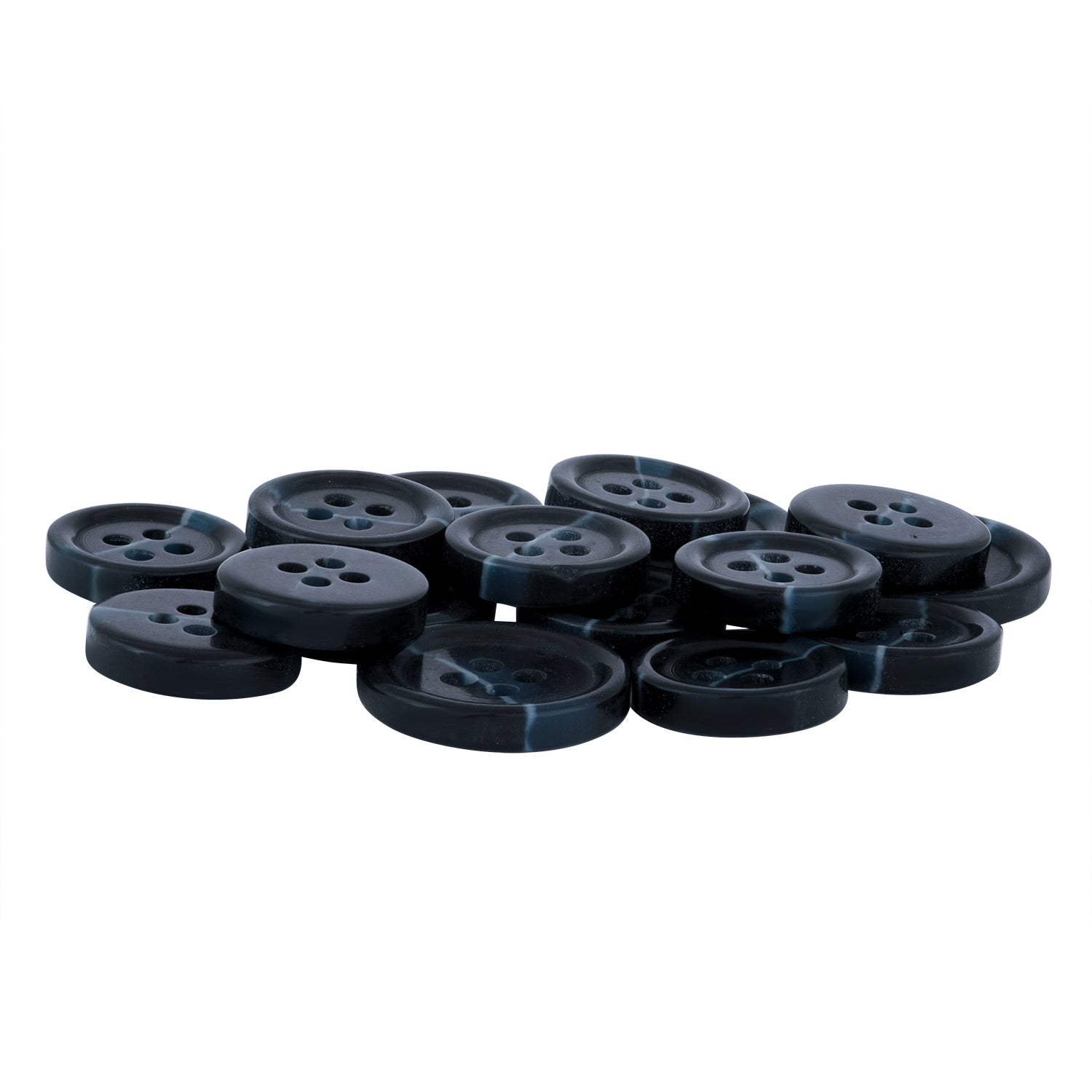 Standard Suit Buttons in dark blue, featuring four holes, ideal as replacement buttons for a black blazer, shown on a white background.