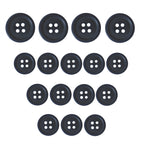 Fourteen Standard Suit Buttons in black, displayed in four rows on a white background forming a triangle—ideal as replacement buttons for your favorite suit.
