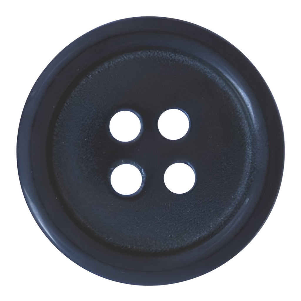 Standard Suit Buttons – round and black with four central holes, ideal as replacement buttons for blazers or suits. Shown from above on a white background.