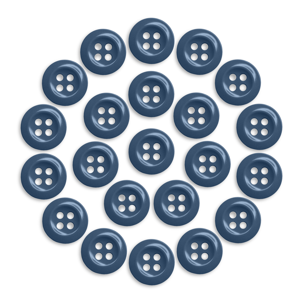 Twenty-four Work Shirt Buttons in blue, displayed in a circular arrangement on a white background.