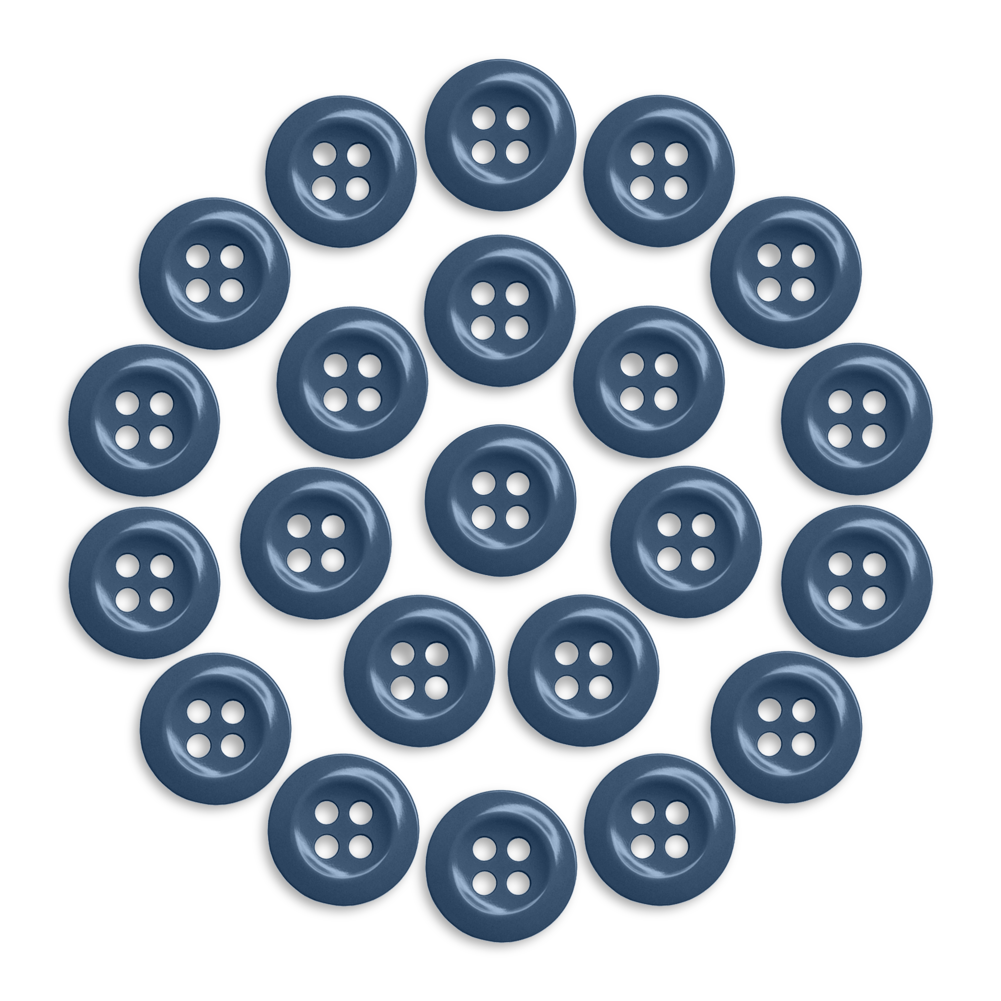Twenty-two blue Work Shirt Buttons from the 22 Pack, arranged in a circle on a white background.