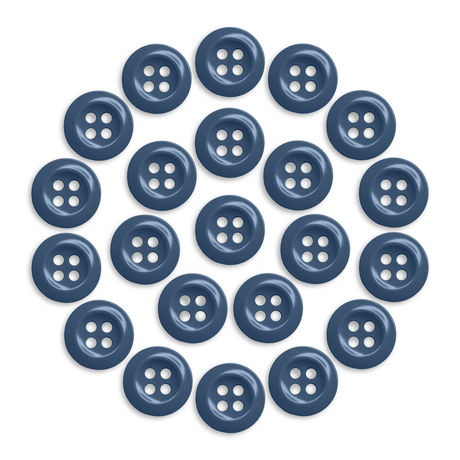 Twenty-four Work Shirt Buttons in blue, displayed in a circular arrangement on a white background.