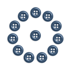 Twelve Work Shirt Buttons from the 12 Pack are arranged in a circle around one blue button at the center on a white background.