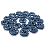 Twenty-one Work Shirt Buttons, dark blue with four holes and military specification, displayed in a neat pattern against a white background.