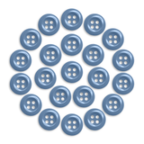 Twenty-two Work Shirt Buttons in blue, military spec, arranged in a circle on a white background.