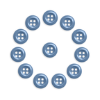 The Work Shirt Buttons 12 Pack features twelve blue military spec buttons arranged in a circle with one button in the center on a white background.