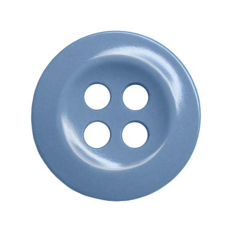 Work Shirt Buttons: Round, light blue buttons with four holes, as seen from above on a white background—perfect replacements for work shirts.
