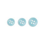 Three Replacement Shirt Buttons in light blue poly-nylon, featuring different sizes, are neatly arranged in a row on a white background—ideal for any tailor's kit.