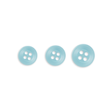 Three Replacement Shirt Buttons in light blue poly-nylon, featuring different sizes, are neatly arranged in a row on a white background—ideal for any tailor's kit.