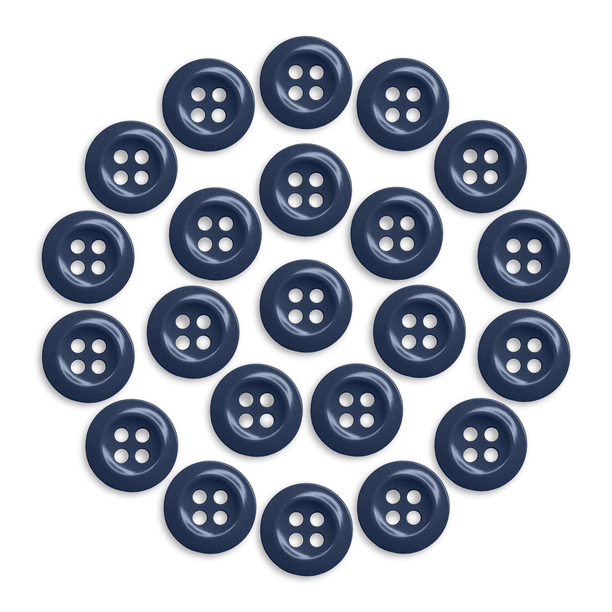 The Work Shirt Buttons 22 Pack features dark blue military spec buttons in a circular layout on white, perfect as replacements for work shirts.