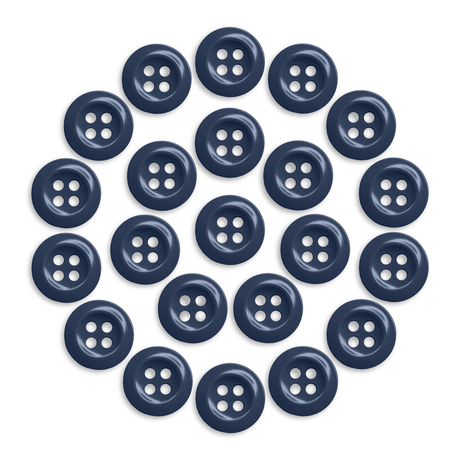 Twenty-two Work Shirt Buttons are arranged in a circular pattern on a white background.