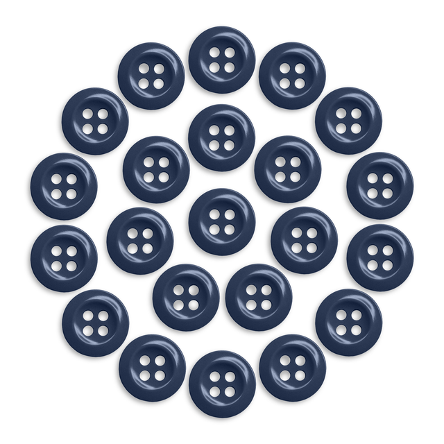 Twenty-two Work Shirt Buttons are arranged in a circular pattern on a white background.