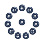Twelve Work Shirt Buttons (12 Pack) in navy blue, military spec, are arranged in a circle with one button at the center on a white background.