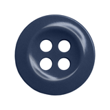 A dark blue, round Work Shirt Button with four holes on a white background—ideal for replacing buttons on uniforms and industrial work shirts.
