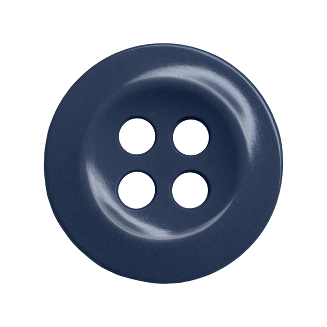 A dark blue, round Work Shirt Button with four holes on a white background—ideal for replacing buttons on uniforms and industrial work shirts.