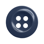 A set of 12 round, dark blue, four-hole work shirt buttons on a white background—perfect replacements for your shirt.