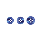 Three blue Replacement Shirt Buttons in assorted sizes are arranged side by side on a white background, ideal for dress shirt repairs or as a handy addition to any tailor's kit.