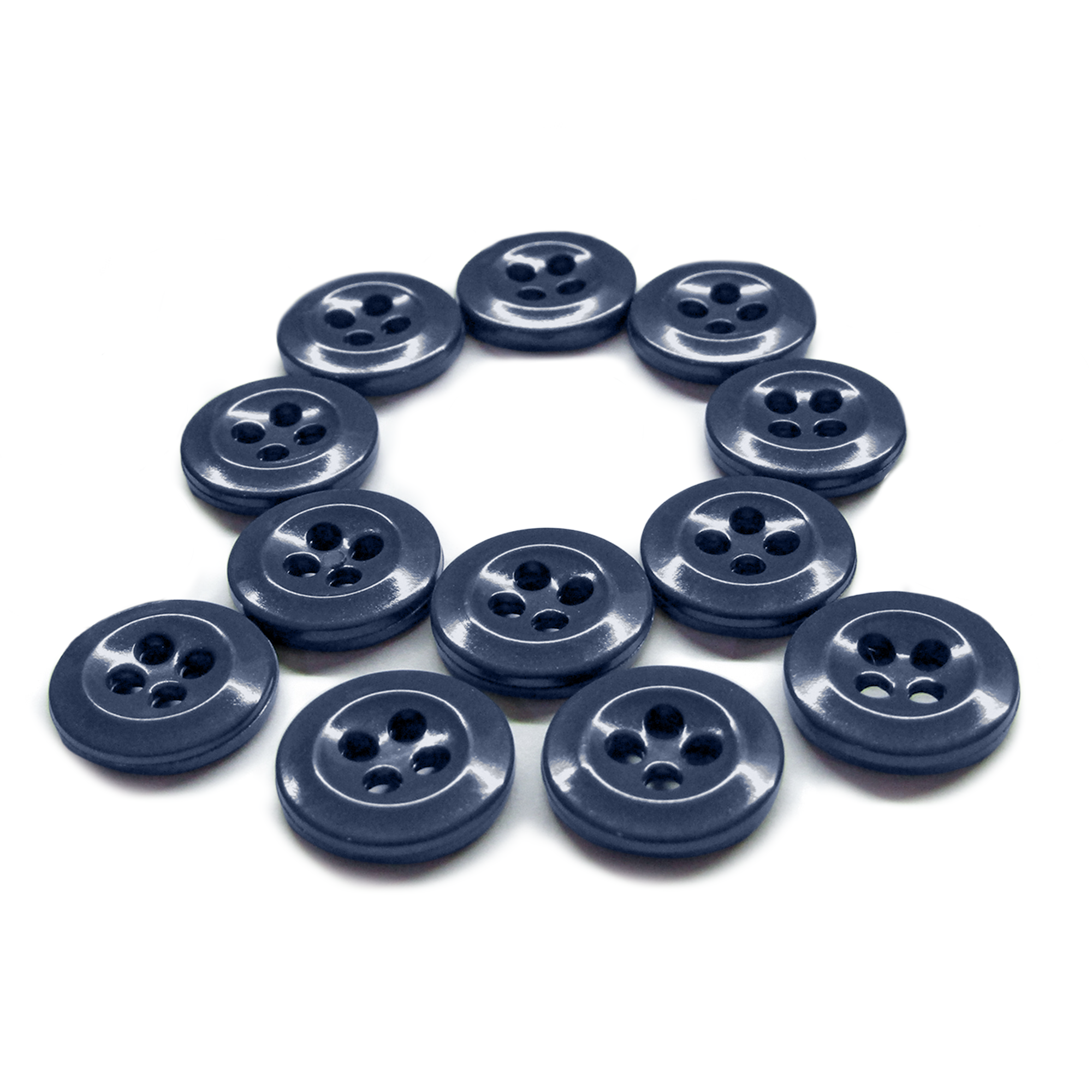Twelve Work Shirt Buttons from the 12 Pack set are arranged in a circle on a white background.